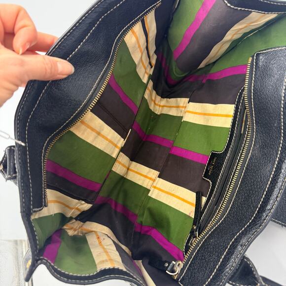 Vintage Kate Spade Black Shoulder Bag Purse Gold Hardware Striped Interior - Picture 11 of 16